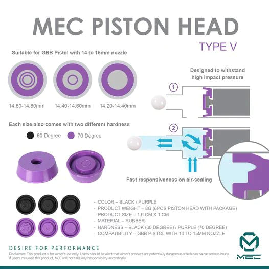 V piston head rubber set (6 pieces) black + purple